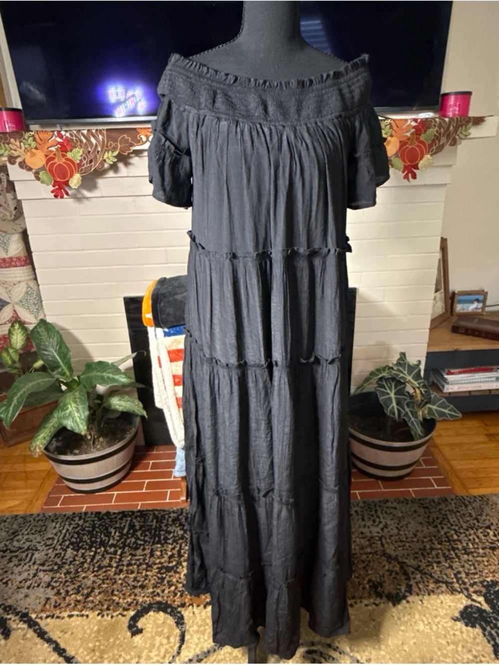 JODIFL Black Off-Shoulder Tiered Maxi Dress